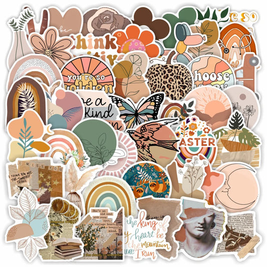 Bohemian Aesthetic Cartoon Stickers Pack - Waterproof Decals for Car, Bike, Luggage, Phone, Laptop