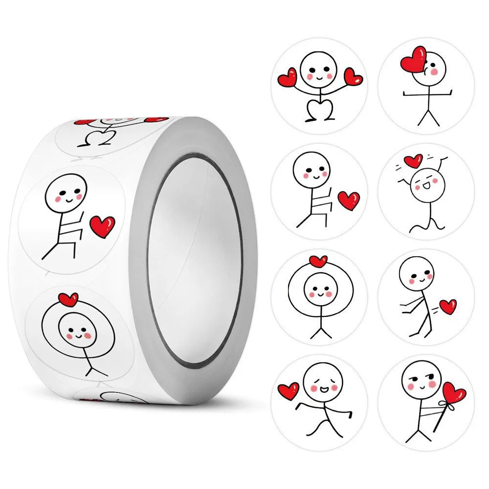50-500pcs Cartoon Reward Sticker Roll Love Labels Valentine's Day Sticker for Wedding Gift Decor Envelope Sealing Scrapbooking