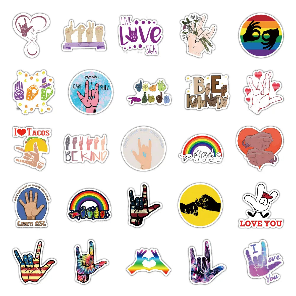 10/30/50PCS American Sign Language Finger Love Stickers Toys For Kid DIY Wateproof Suitcase Skateboard Phone Cute Cartoon Decals