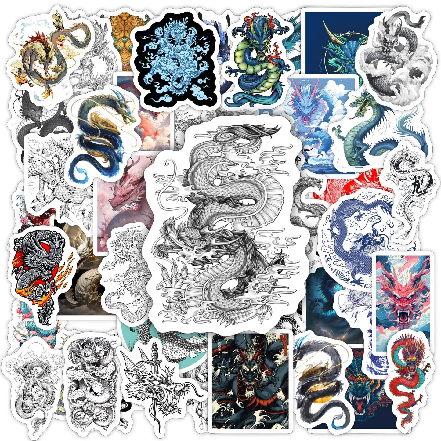 Cool Tradition Chinese Dragon Stickers Animal Aesthetic Decals DIY for Laptop Luggage Phone Scrapbook Waterproof Child Toy