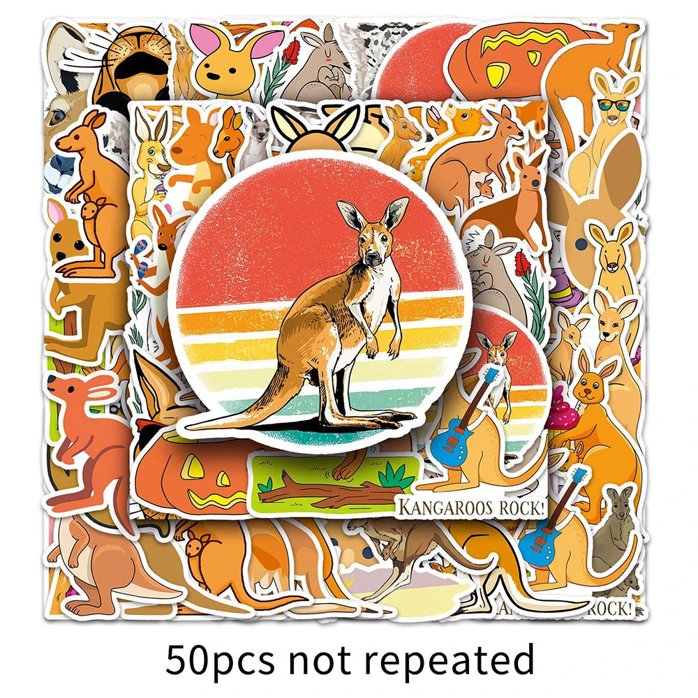 10/30/50PCS Funny Kangaroo Cartoon Stickers DIY Skateboard Laptop Phone Luggage Suitcase Guitar Wall Decals Decoration Kids Toy