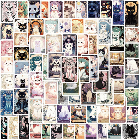 Vintage Cat Tarot Stickers - Cute Decoration for Laptop, Suitcase, Phone, Scrapbook, Kids Toy
