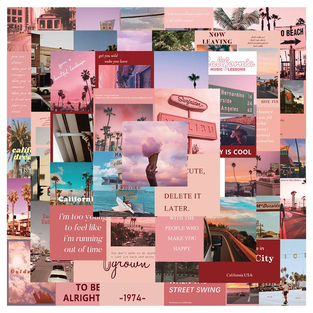 Pink Landscape Stickers Aesthetic Decals for Laptop Phone Scrapbook