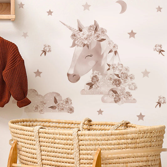 Pink Rabbit Moon Stars Wall Stickers for Kids Room Nursery Decor