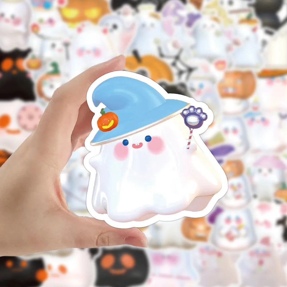 10/30/60PCS Cute Cartoon 3D Ghost Stickers Halloween Decoration Decals For Skateboard Fridge Bike Notebook Car Sticker DIY Toys