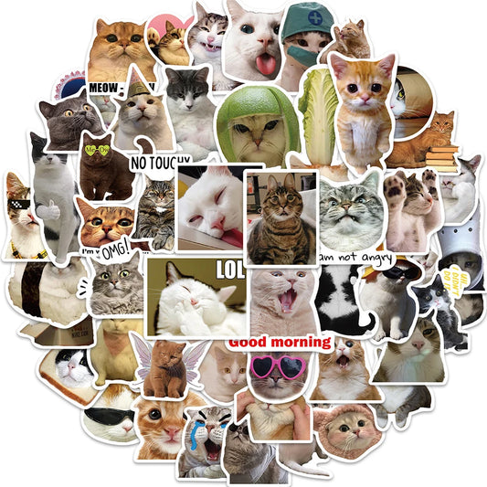 Funny Cat Meme Stickers Pack - Waterproof, DIY, Laptop, Phone, Luggage, Bike, Toy, Graffiti