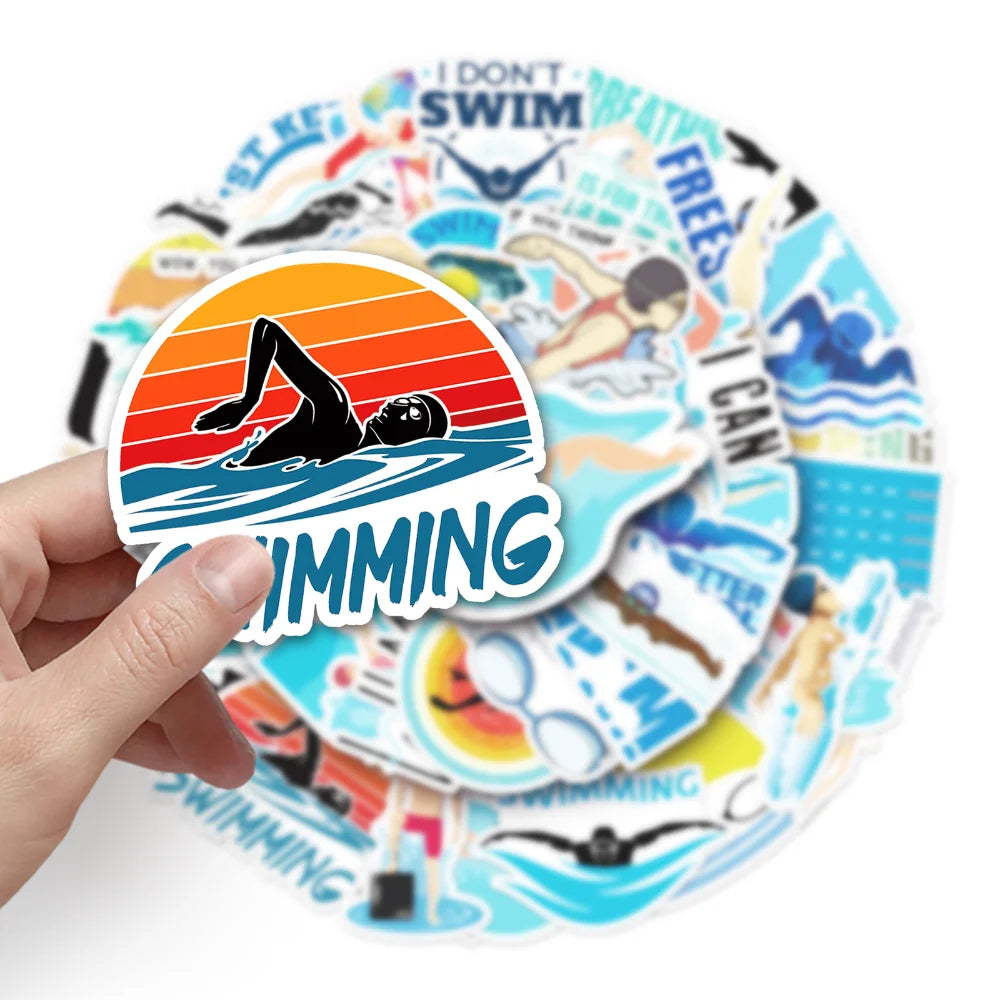 10/50pcs Outdoor Swimming Stickers Summer Seaside Surfing Waterproof Stickers DIY Skateboard Motorcycle Car Luggage Stickers