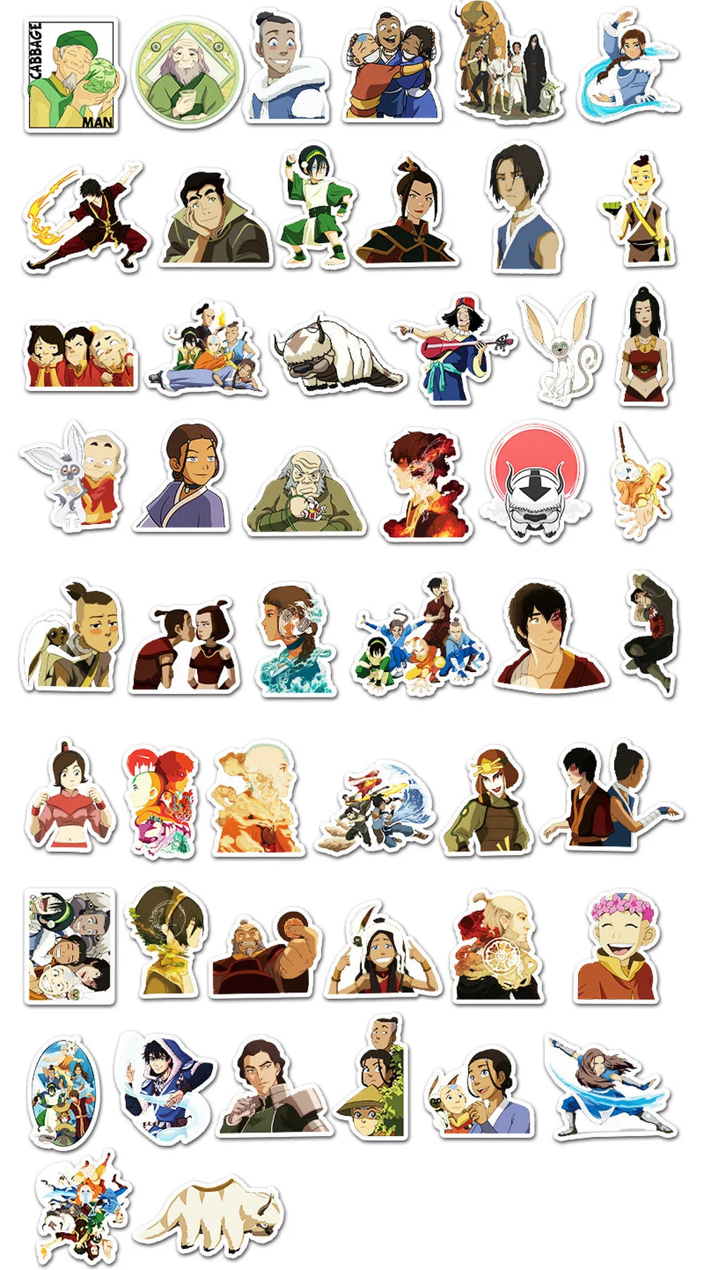 50PCS Anime Avatar The Last Airbender Waterproof Stickers DIY Skateboard Guitar Laptop Cool Cartoon Decal Kids Toy Sticker