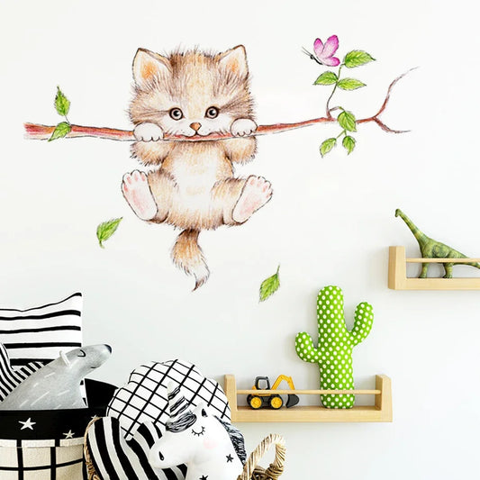 Watercolor Cat Wall Stickers Butterfly Decals Home Decor