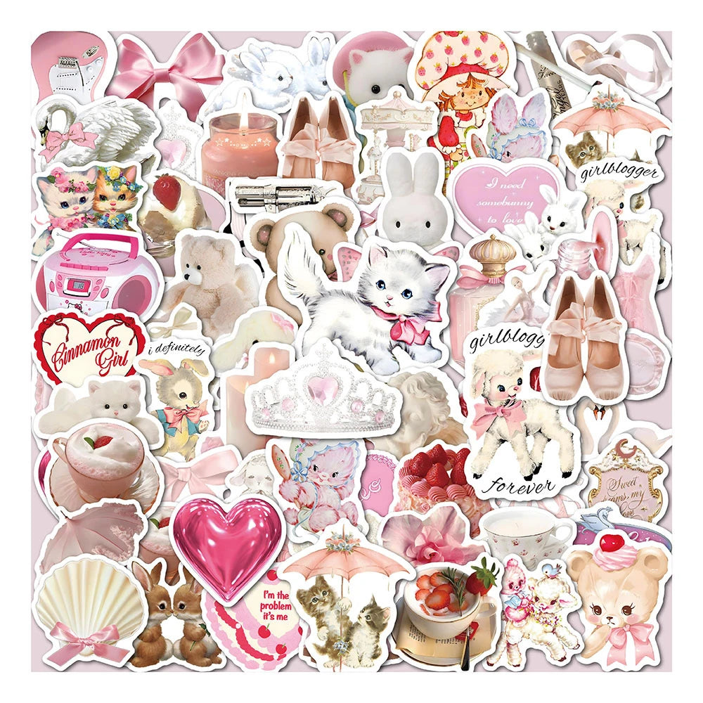 10/30/50PCS Cartoon Aesthetics Pink Stickers Cute Ins Style Decals DIY Decoration Notebook Phone Bike Laptop Fridge Luggage Toys