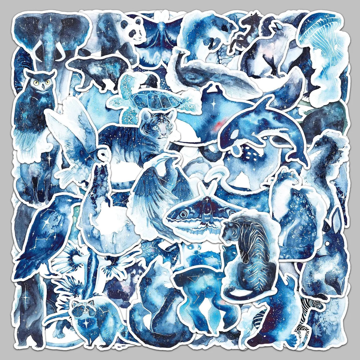 52pcs Blue Starry Sky Animal Graffiti Stickers for Helmet, Wall, Desktop Decoration