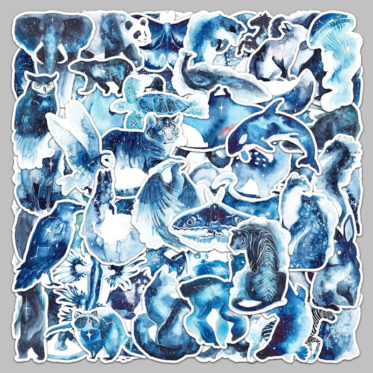 52pcs Blue Starry Sky Animal Graffiti Stickers for Helmet, Wall, Desktop Decoration