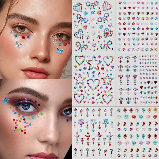Star Rhinestone Face Decal: Butterfly & Floral Design