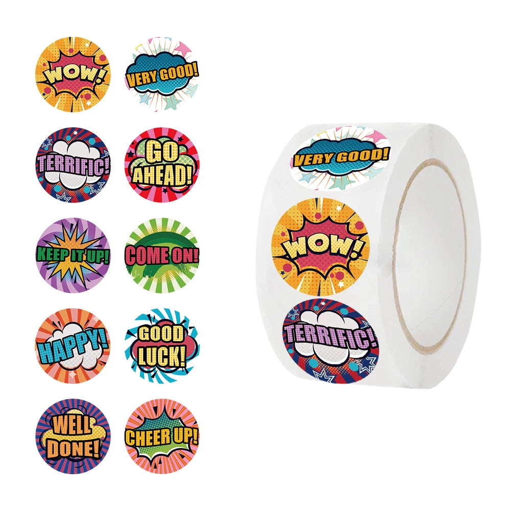 500pcs Cute Reward Stickers Roll with Word Motivational Stickers for School Teacher Kids Student Stationery Stickers Kids