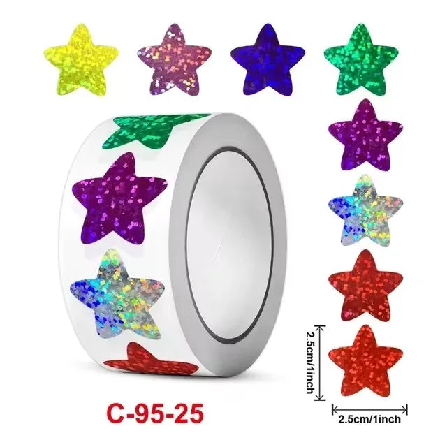50-500pc Glitter Star Stickers for Kids School Teacher Reward Sticker Party Gift Decor Small Business Label Scrapbooking Sticker