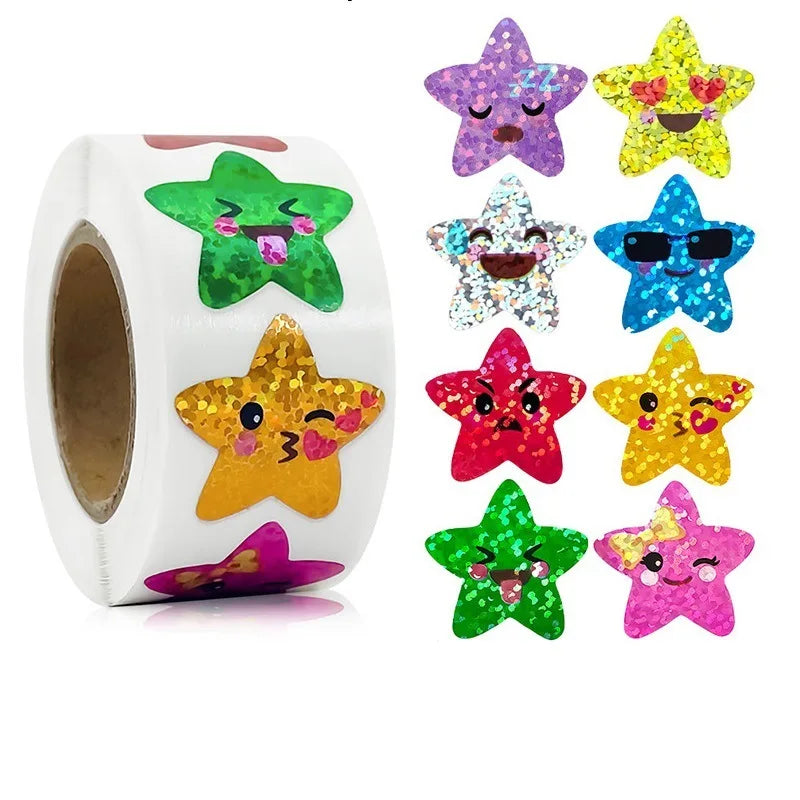 50-500pcs Laser Cartoon Shiny Star Reward Stickers Corlorful Adhesive Stickers Reward Chart Decorative Toy Gifts Sticker Labels