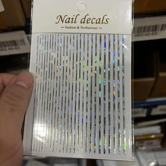 Laser Silver Gold Stripe Nail Stickers Self-Adhesive
