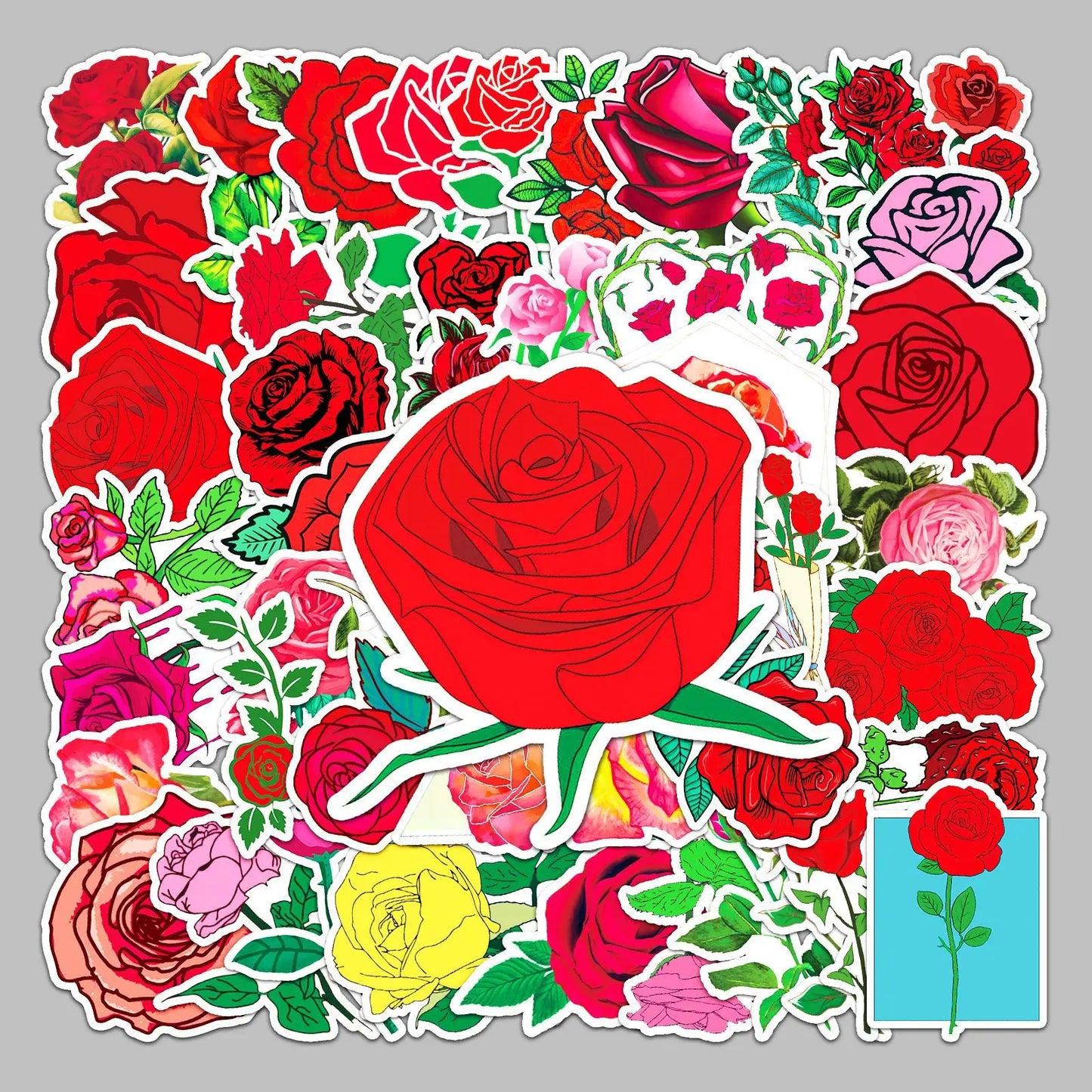 50pcs Cartoon Rose Graffiti Stickers for Helmet, Wall, DIY Decoration