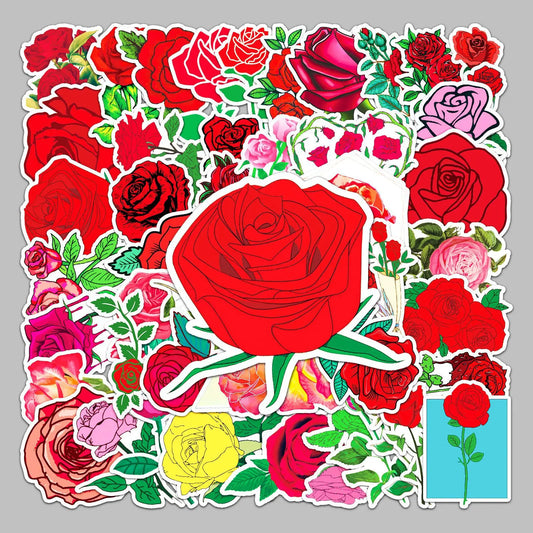 50pcs Cartoon Rose Graffiti Stickers for Helmet, Wall, DIY Decoration