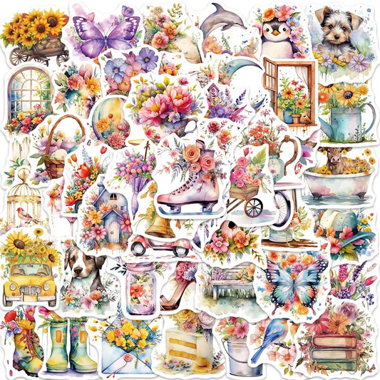 Cartoon Flower Stickers Set: Aesthetic Korean Stationery