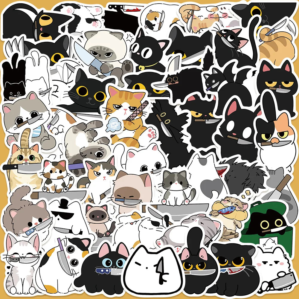 50pcs Cute Kitten Graffiti Stickers for Helmet, Wall, Desktop Decoration