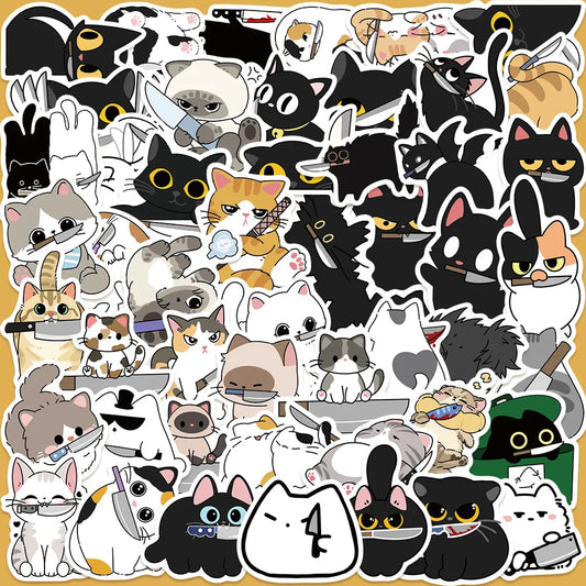 50pcs Cute Kitten Graffiti Stickers for Helmet, Wall, Desktop Decoration