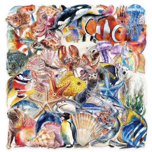 Marine Life Cartoon Stickers - Transparent, DIY, Phone, Laptop, Luggage, Skateboard, Graffiti Decals, Gift (10/30/50PCS)