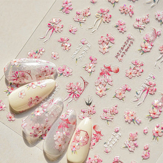 Peach Blossom Nail Art Stickers Rhinestone Decals
