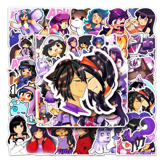 50pcs Aphmau Cartoon Stickers for Laptop, Phone, Car, Scooter, Suitcase, Water Bottle, Stationery, Refrigerator