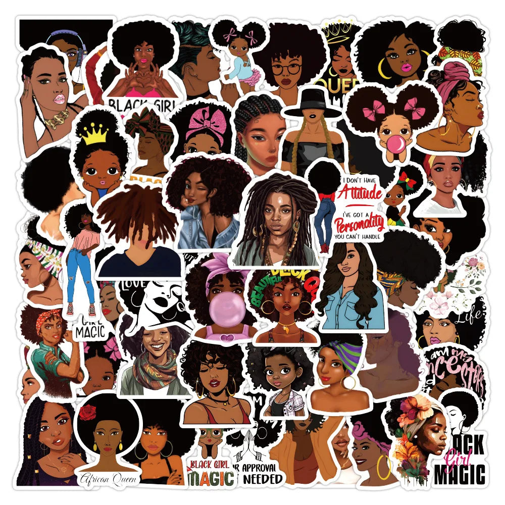 10/60Pcs Fashion Inspirational Black Girl Hot Melanin Poppin Sticker For DIY Luggage Laptop Skateboard Phone Decal Stickers