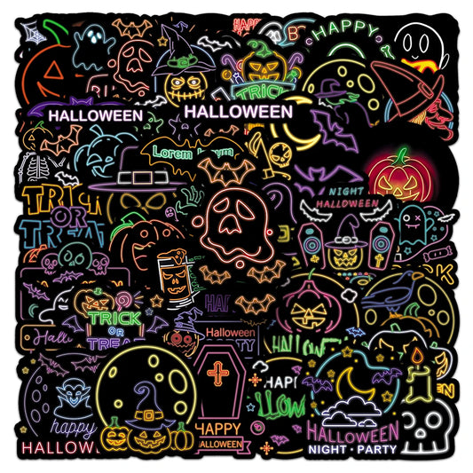 Halloween Neon Stickers: 10/30/50pcs Waterproof Cartoon Decals for Laptop, Phone, Fridge, Luggage