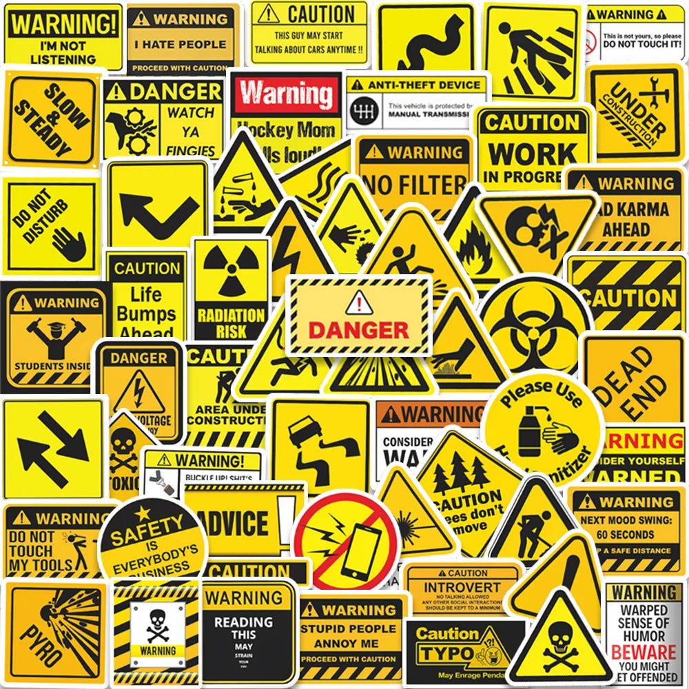 60Pcs Waterproof Warning Sign Stickers Decals