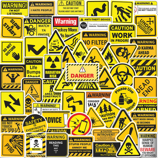 60Pcs Waterproof Warning Sign Stickers Decals