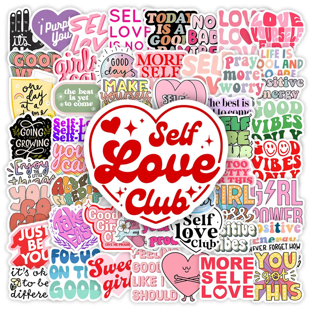Girl Selflove club Stickers Positive Energies DIY Gift Decal for Laptop Phone Scrapbook Notebook Luggage Decorative Waterproof