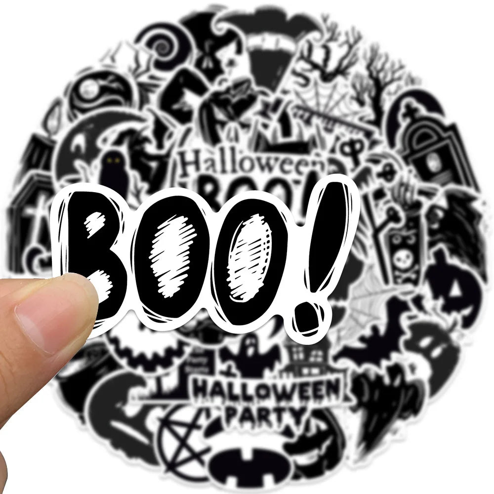 10/30/50PCS Horror Halloween Black Stickers Cute Ghost Decals DIY Wall Motorcycle Fridge Skateboard Phone Cartoon Sticker Toys