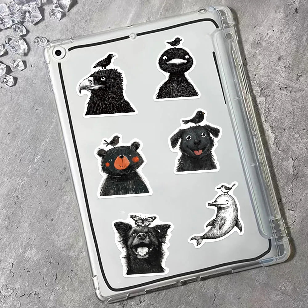 10/30/50PCS Black White Cartoon Stickers Animal Graffiti Decals DIY Luggage Laptop Phone Guitar Car Bike Skateboard Sticker Toy