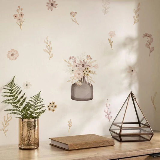 Boho Watercolor Flower Vase Wall Stickers for Kids Nursery Decor Vinyl Decal