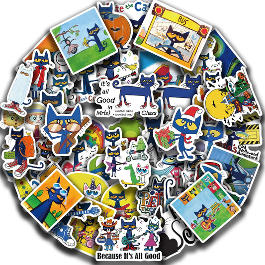 50PCS Cute Pete The Cat Stickers for Kids Scrapbooking