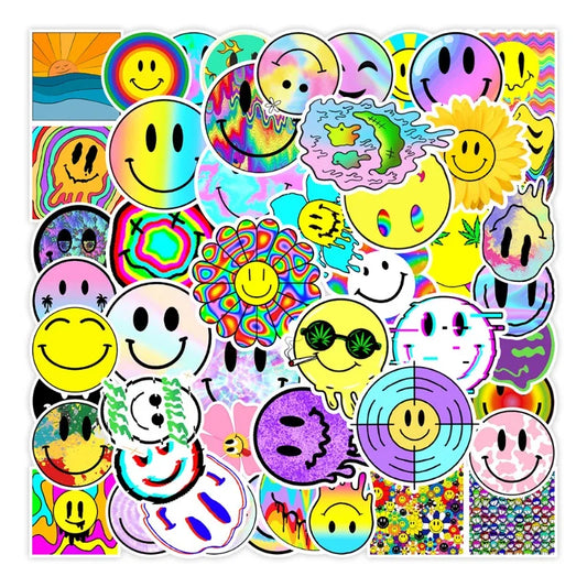 50pcs Smiley Face Cartoon Stickers for Laptop, Phone, Suitcase, Water Bottle, Scooter, Refrigerator