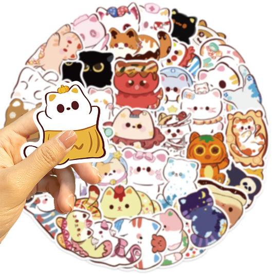 Cartoon Cat Stickers Pack - Cute Animal Decals for DIY, Scrapbook, Laptop, Guitar