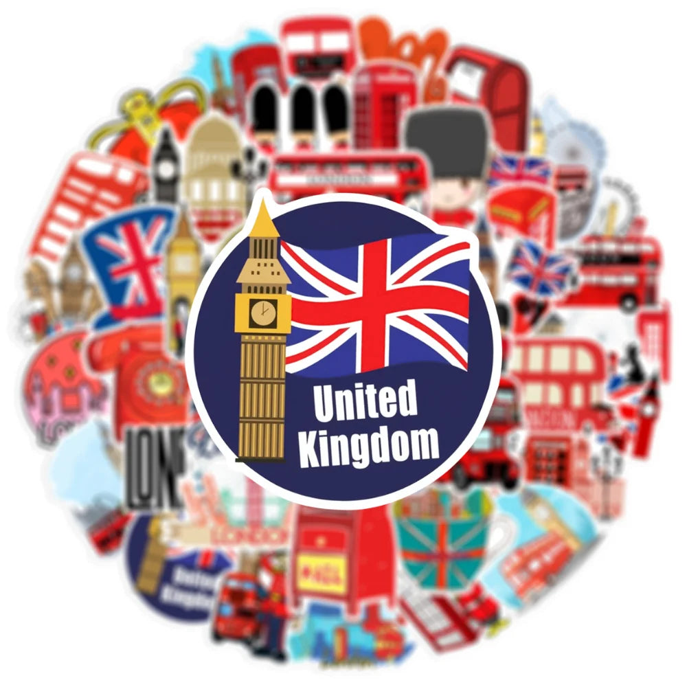 10/50Pcs Classic British Style London Bus Bullet PVC Decorative Stickers Scrapbooking Stick Label Diary Stationery Album Sticker