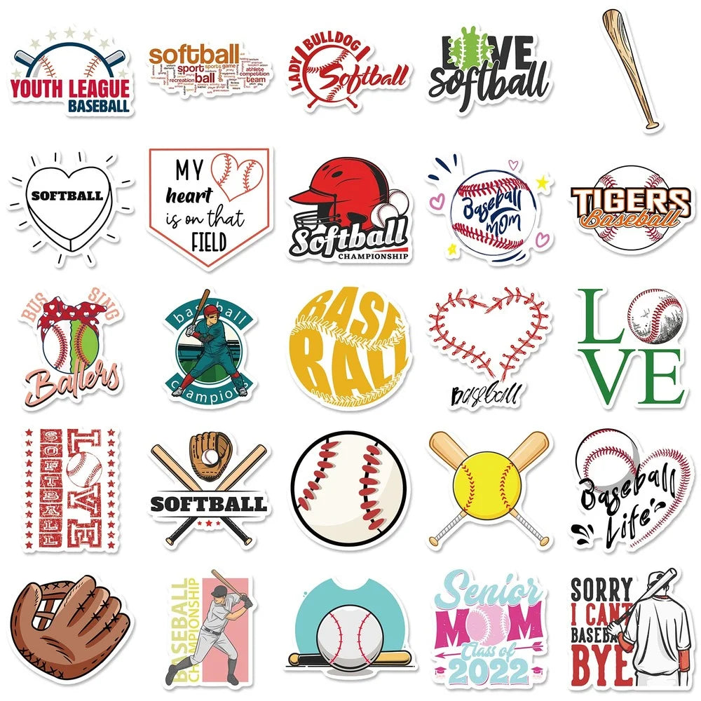 10/25/50pcs Mixed Baseball and Softball Sticker Packs