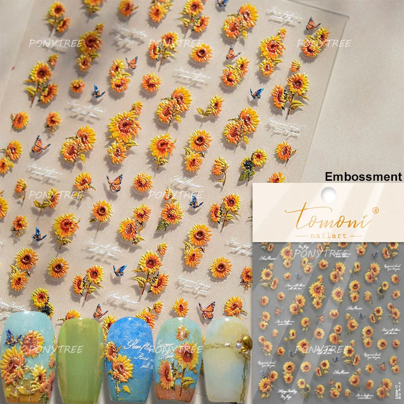 5D Sunflower Butterfly Nail Art Stickers Decals
