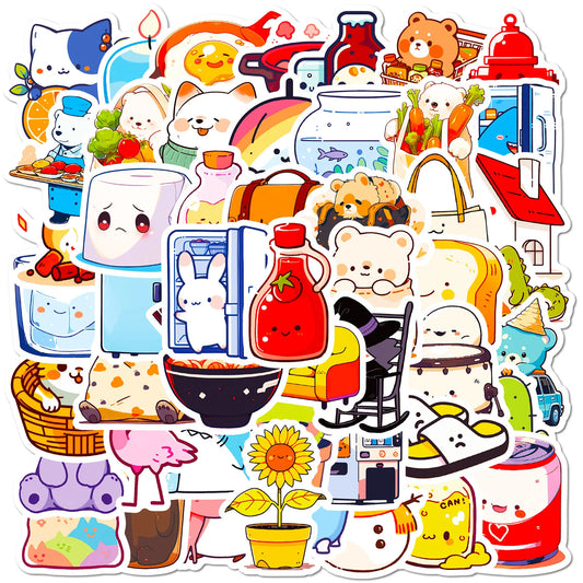 50pcs Cute Cartoon Graffiti Stickers for Helmet, Desktop, Wall Decoration, DIY