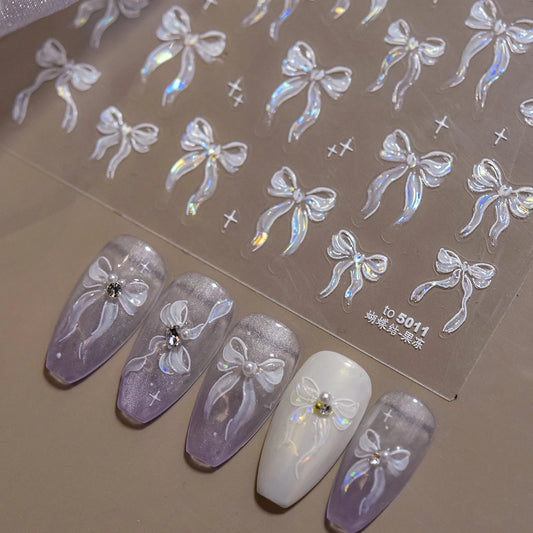 Silk Bowknot Star Nail Art Stickers - Shiny Manicure Decals