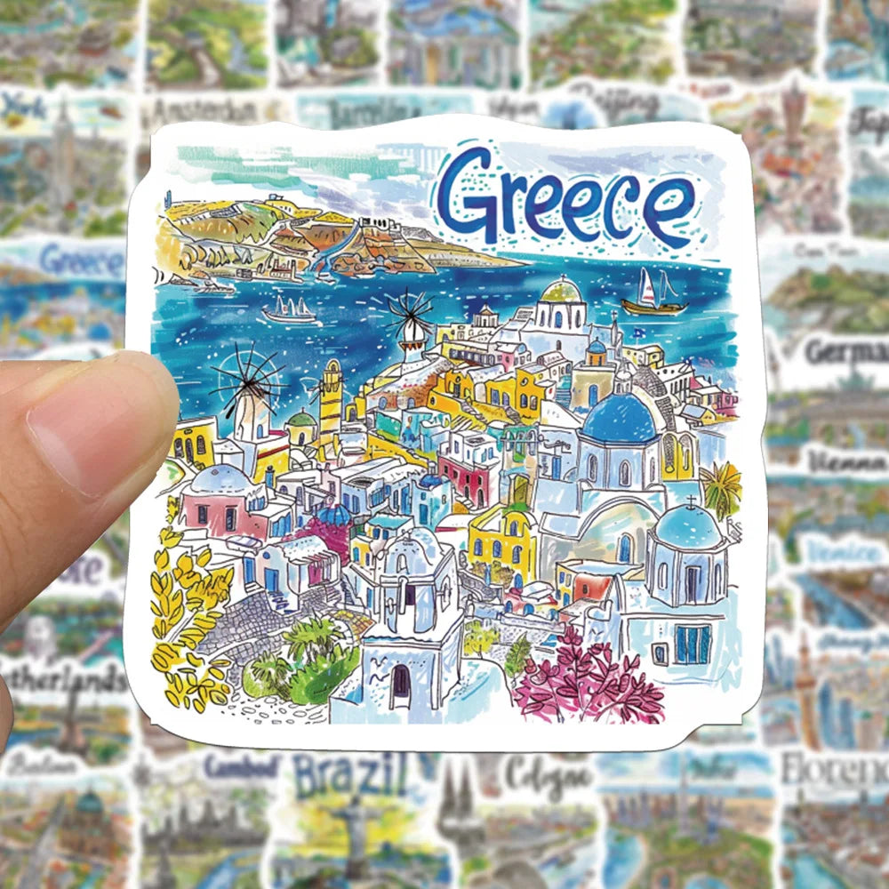 10/50PCS World Famous City Landmark Buildings Graffiti Stickers Travel Beautiful Scenery Decal Laptop Phone Waterproof Sticker