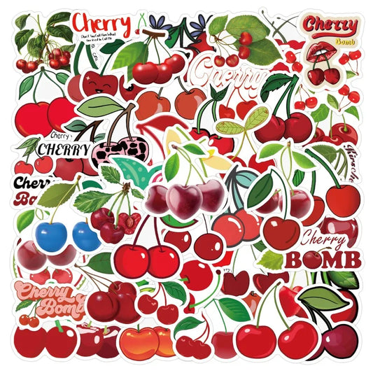 60pcs Cherry Fruit Stickers for Laptop, Phone, Water Bottle, Suitcase, Scooter, Refrigerator, Stationery