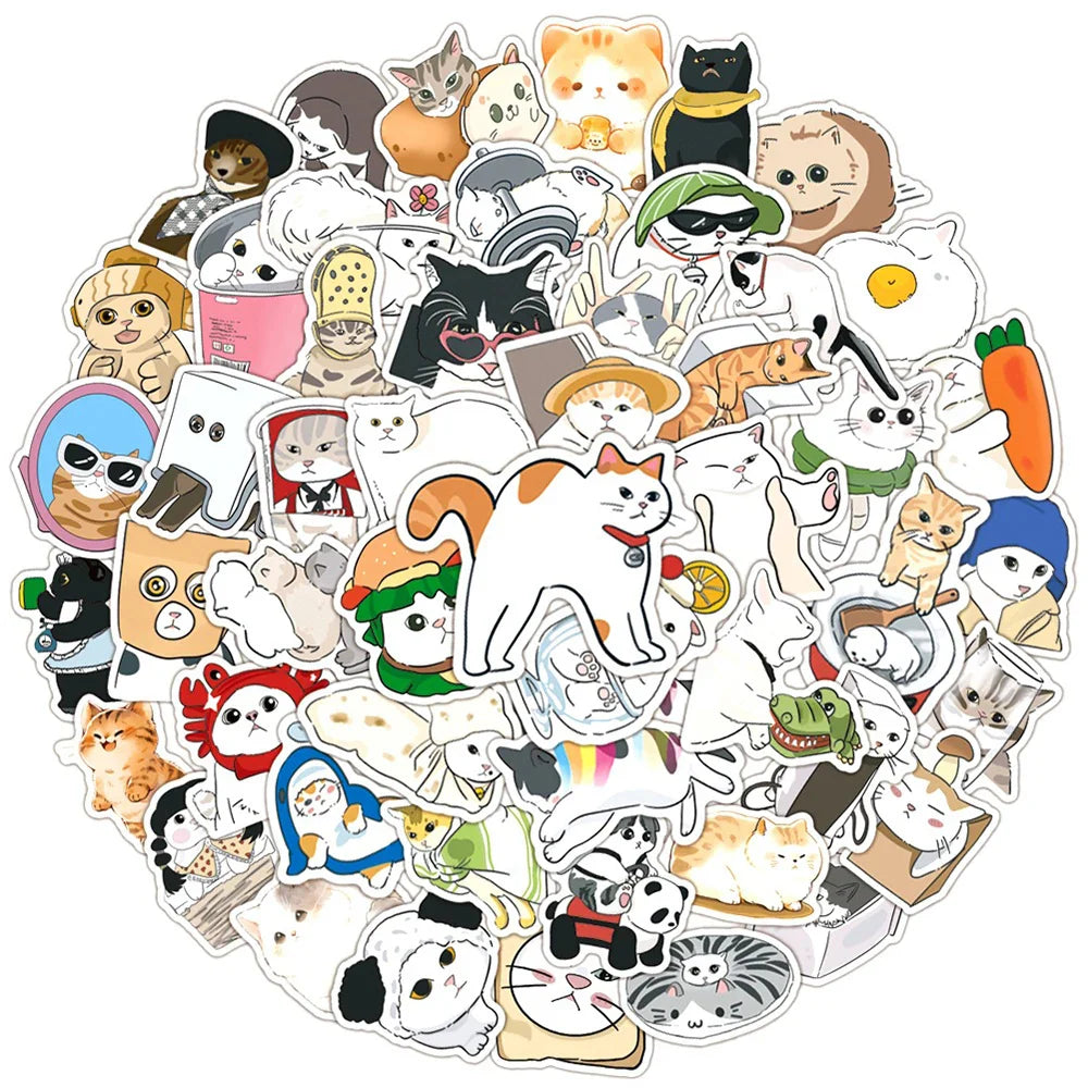 Kawaii Cat Meme Stickers Pack - Cute Decals for Laptop, Phone, Luggage, Kids