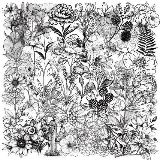50PCS Vintage Black Plant Stickers for Scrapbooking DIY