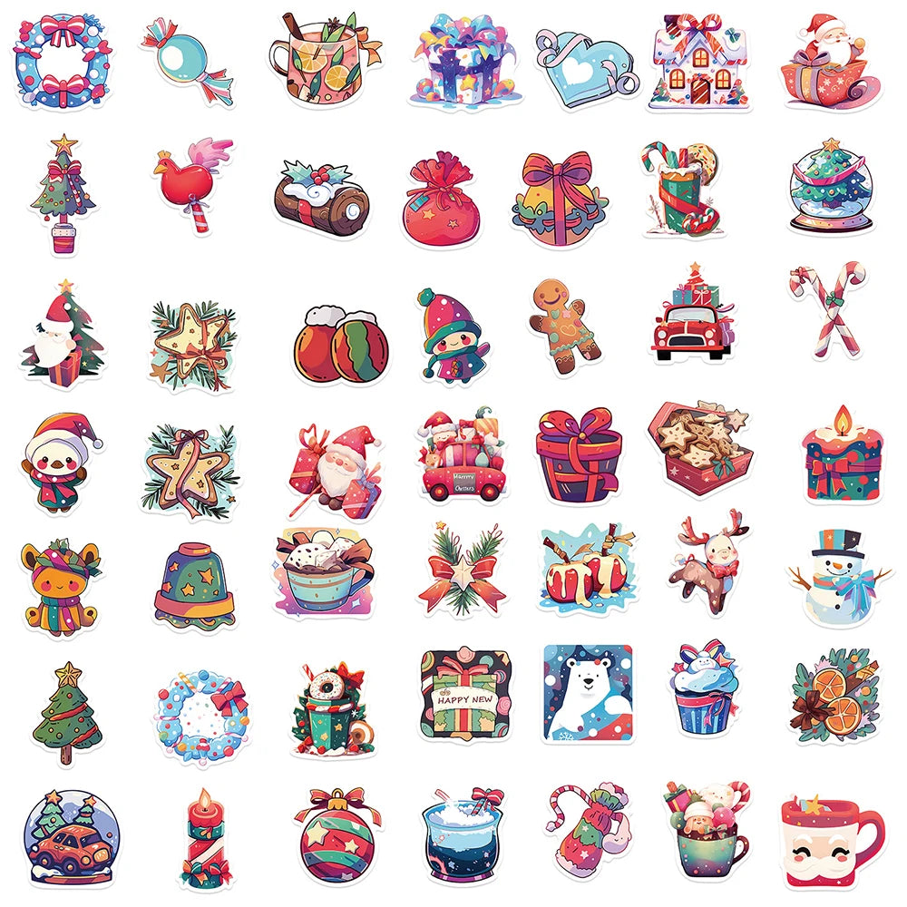 10/30/50PCS Cute Christmas Cartoon Stickers Santa Claus Decals Toys DIY Skateboard Fridge Phone Funny Waterproof Graffiti Gift